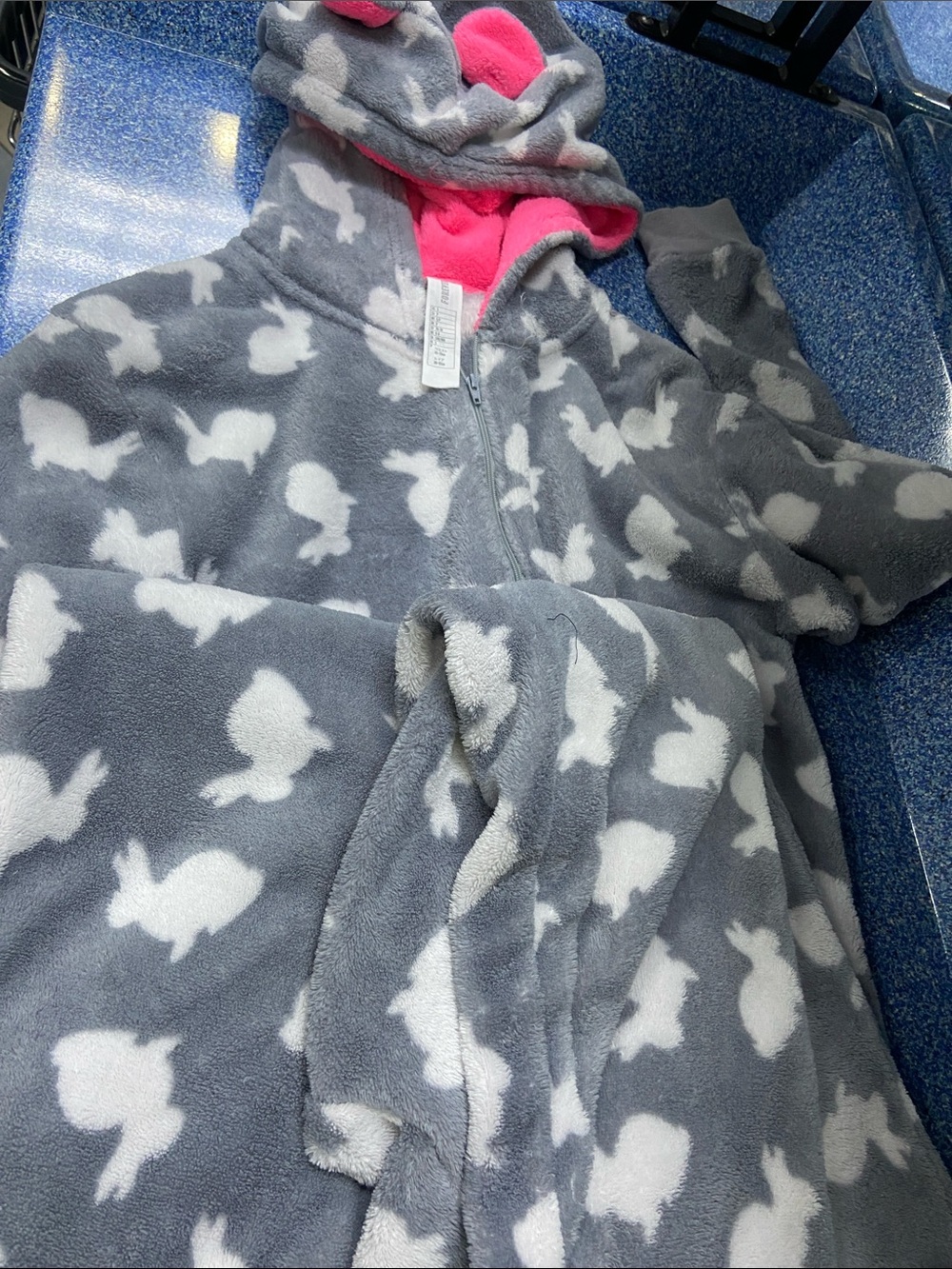 Forever 21 Gray Bunny Fleece Hoodie with Pink Lining